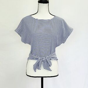 GB Blue & White Striped Crop Top with Tie Front Detail